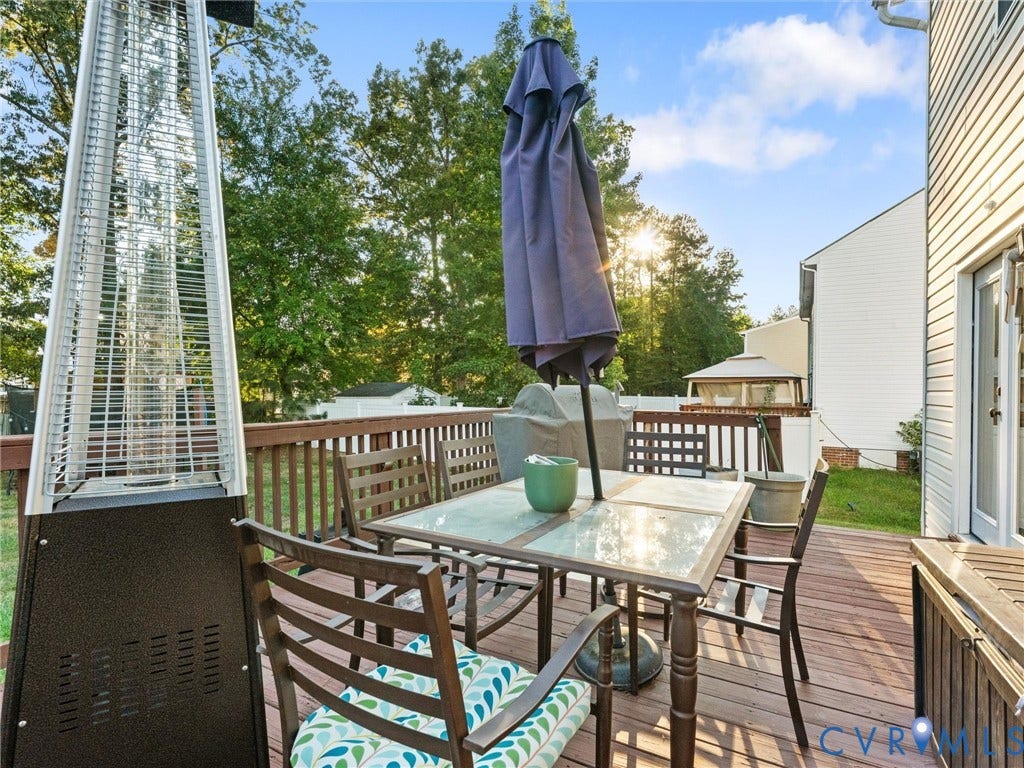 6507 Fairpines Road, North Chesterfield, VA 23234 Expansive outdoor deck featuring wood-finish decking and perimeter railing