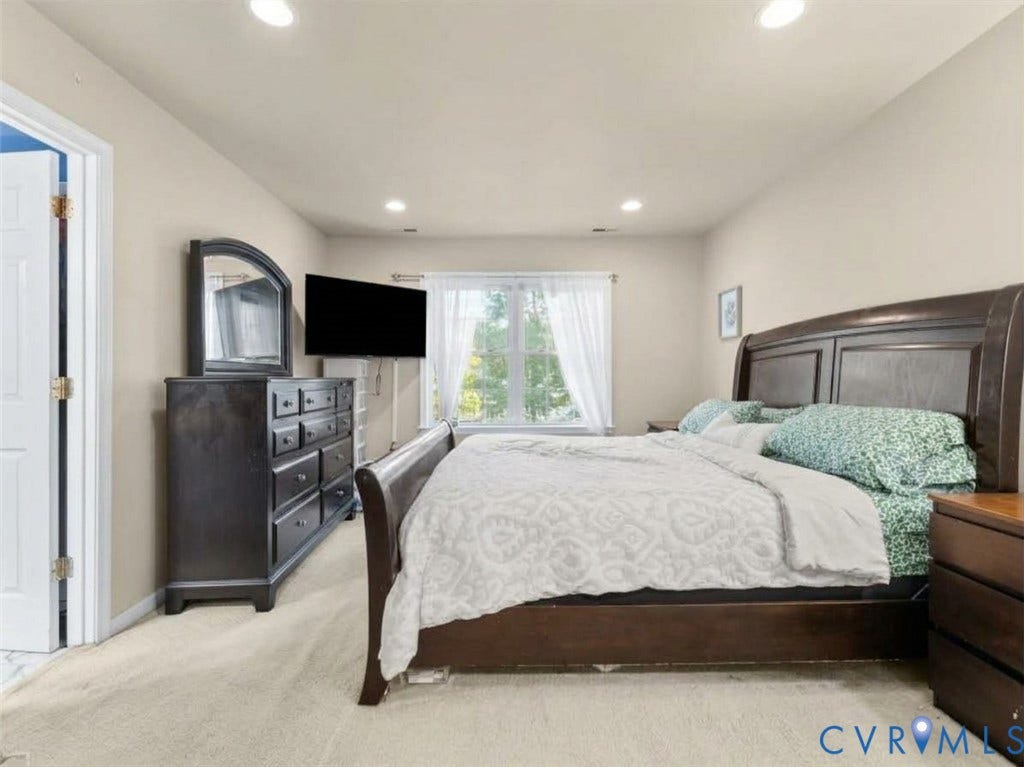 6507 Fairpines Road, North Chesterfield, VA 23234 Recessed lighting, light-toned carpeting, window with natural light, and a white interior door