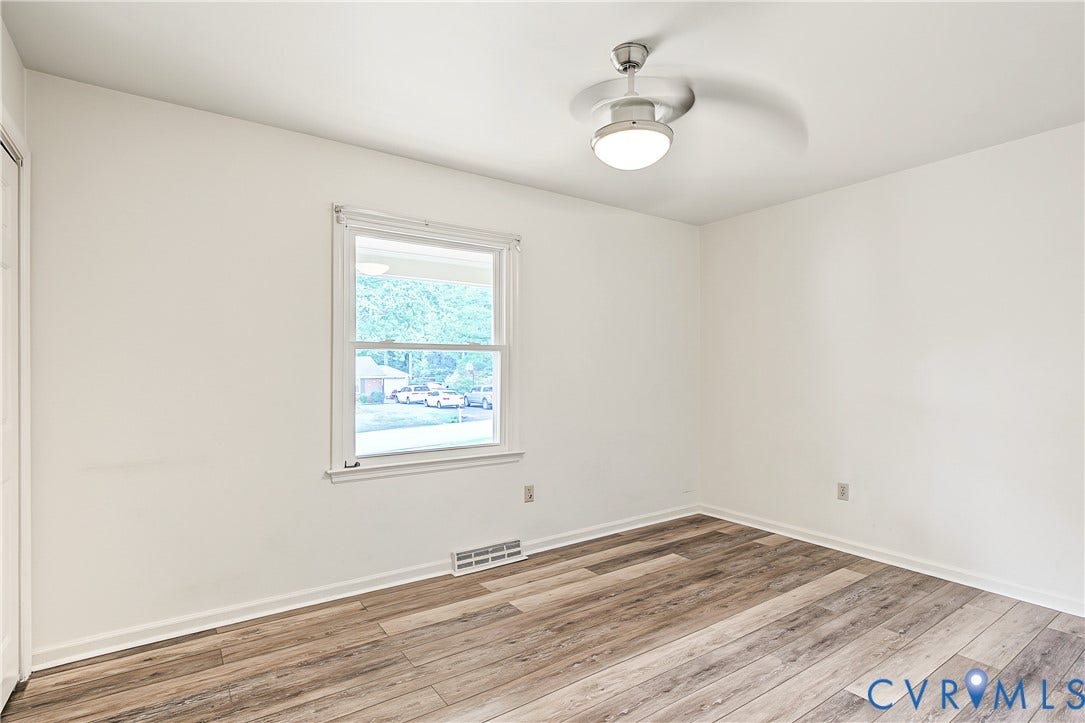 13310 Gladehill Road, Hidden Valley Estates, Chesterfield, VA 23831 Room featuring wood-finish flooring, a ceiling fan with integrated lighting, and a single window