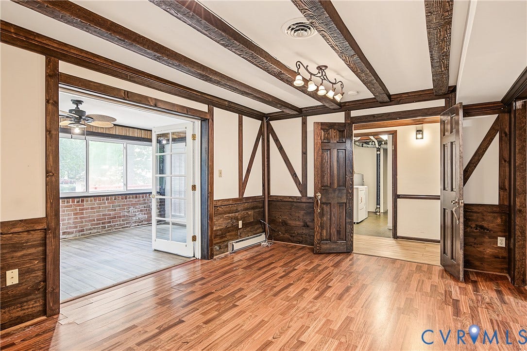 13310 Gladehill Road, Hidden Valley Estates, Chesterfield, VA 23831 Wood-finish flooring with exposed ceiling beams and wood-paneled walls