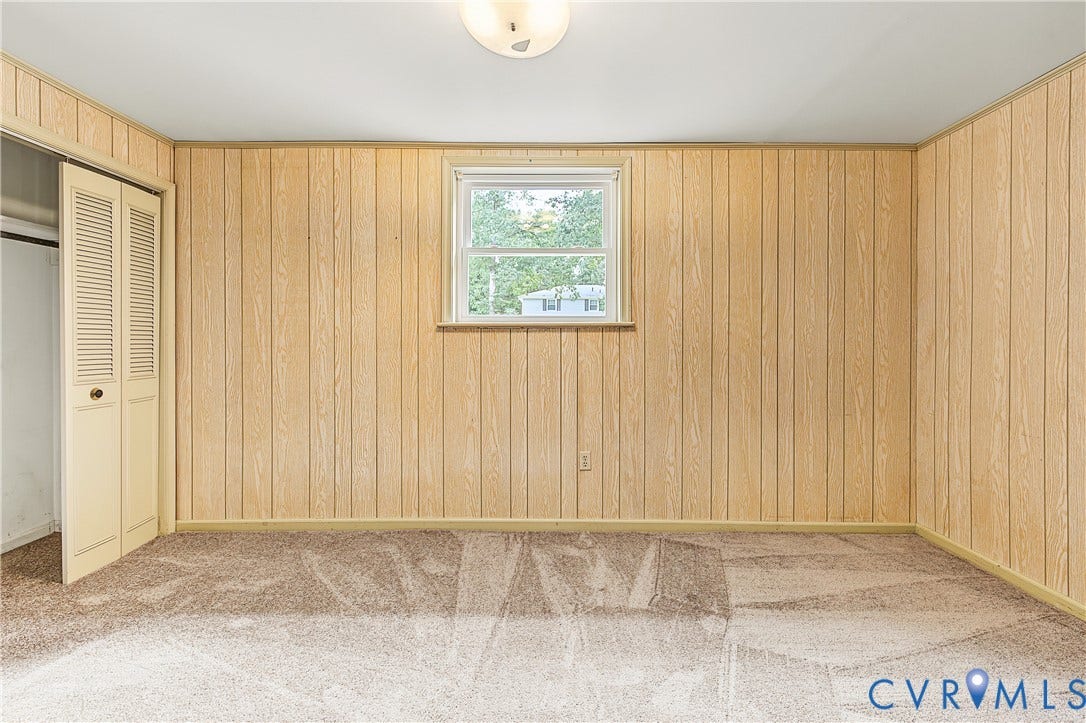 13310 Gladehill Road, Hidden Valley Estates, Chesterfield, VA 23831 Paneled walls, window with exterior exposure, ceiling-mounted light fixture, carpeting, bi-fold closet doors