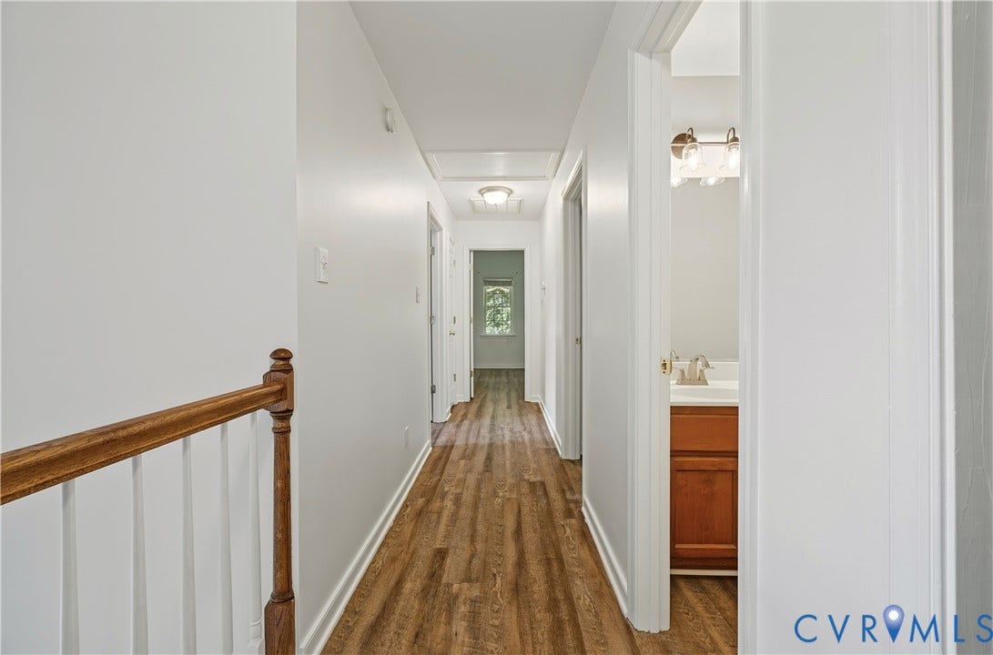 15724 Winding Ash Drive, Chesterfield, VA 23832 Hallway featuring wood-finish flooring, white walls, and recessed lighting
