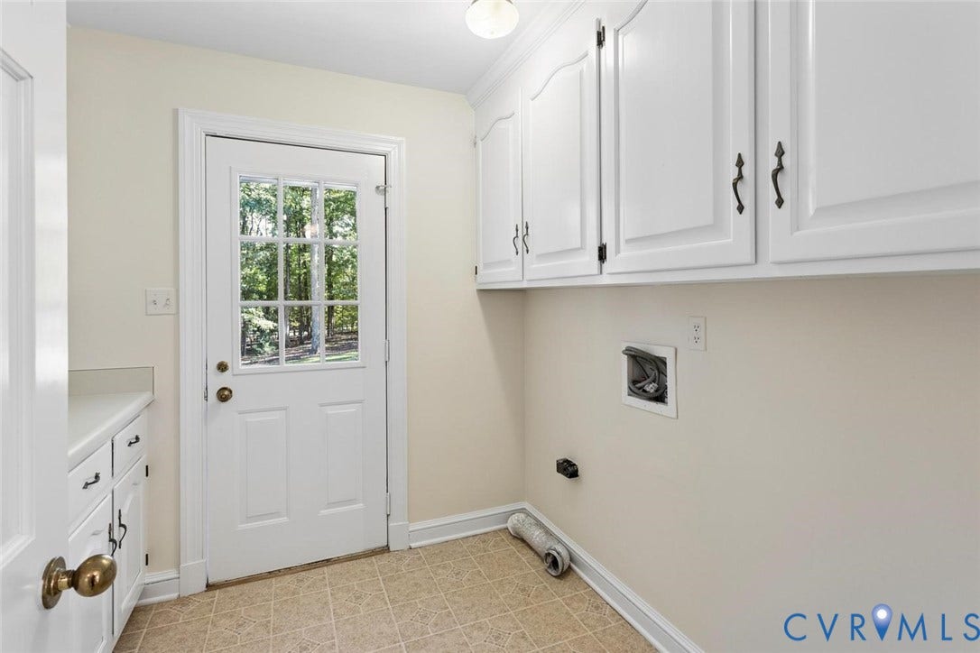 Laundry area with upper cabinetry and a built-in counter with lower cabinets