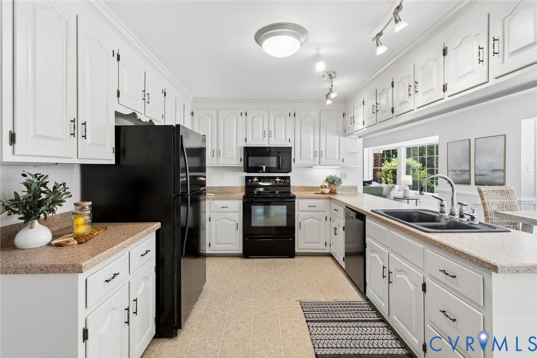White cabinetry with black hardware