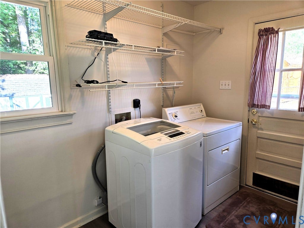 2602 Seacliff Court, Richmond, VA 23236 Laundry area featuring a window, built-in wire shelving, and an exterior access door
