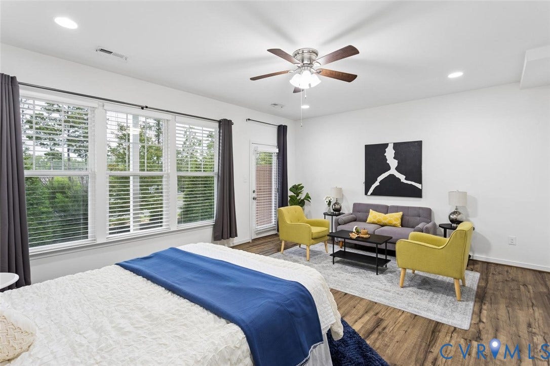 10420 Perennial Drive, Ridgefield Green Townhome, Henrico, VA 23233 Wood-finish flooring, recessed lighting, and a ceiling fan with light fixture