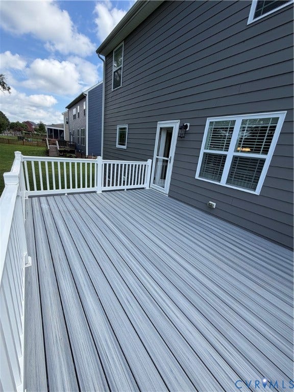 12146 Elnora Lane, Glen Allen, VA 23059 Expansive exterior deck featuring composite decking, white railing, and direct access to the interior