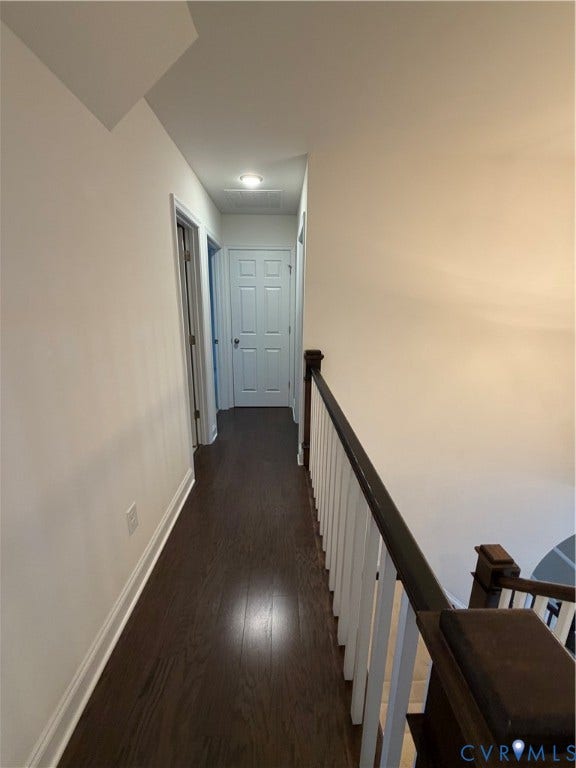 12146 Elnora Lane, Glen Allen, VA 23059 Hallway featuring dark wood-finish flooring, white walls, and recessed lighting