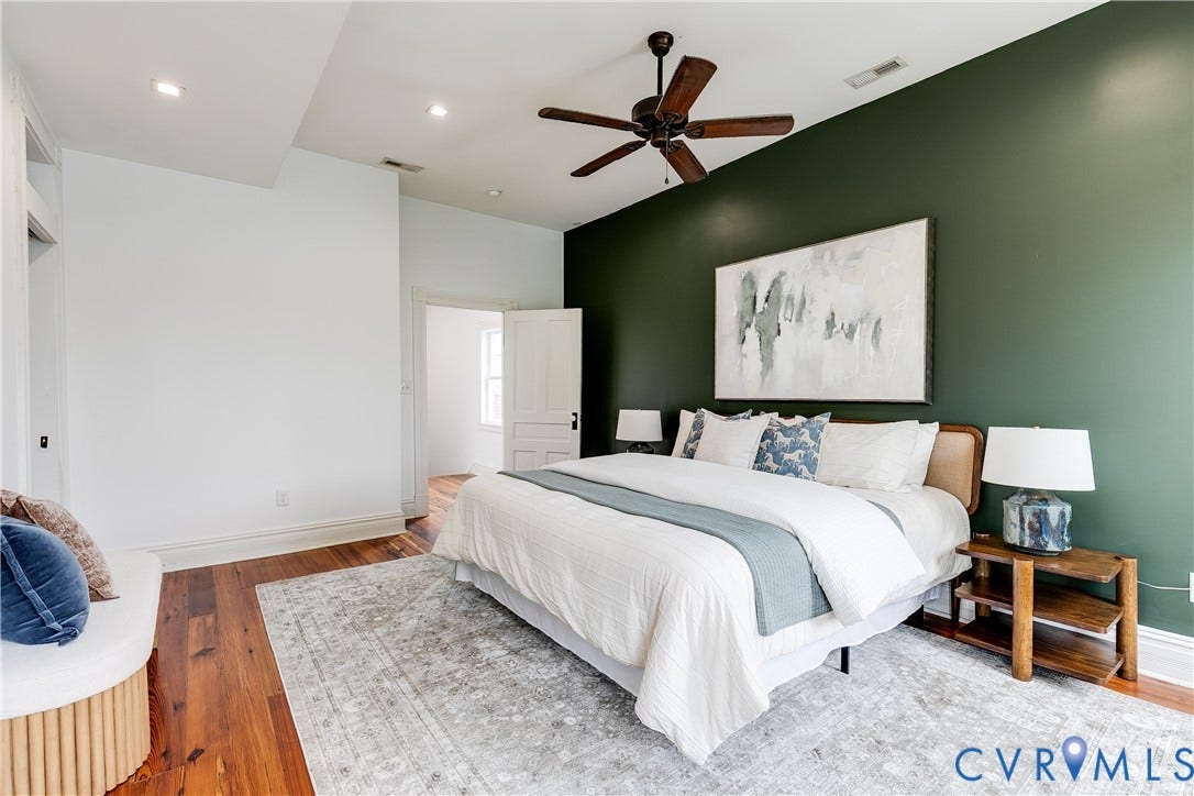1416 Oakwood Avenue, Church Hill, Richmond, VA 23223 Hardwood flooring throughout, recessed lighting, ceiling fan, and a painted accent wall