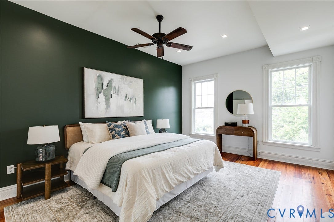 1416 Oakwood Avenue, Church Hill, Richmond, VA 23223 Hardwood flooring throughout, recessed lighting, and a dark-toned accent wall