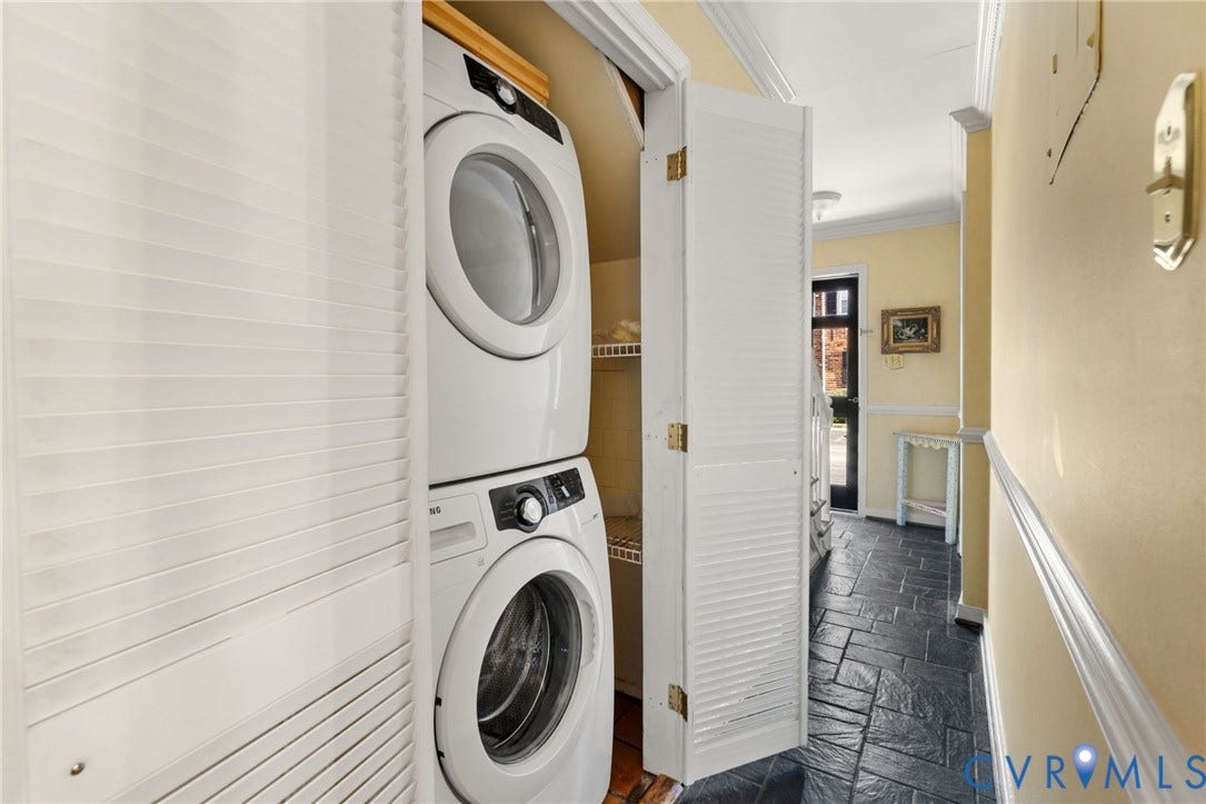 505 N Hamilton Street, #F, Richmond, VA 23221 Stacked washer and dryer within a louvered bi-fold door enclosure