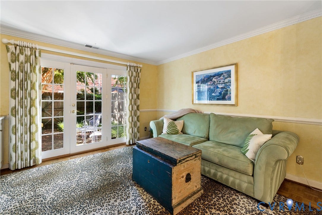 505 N Hamilton Street, #F, Richmond, VA 23221 French doors providing direct exterior access, crown molding, chair rail molding, and a light-toned wall finish