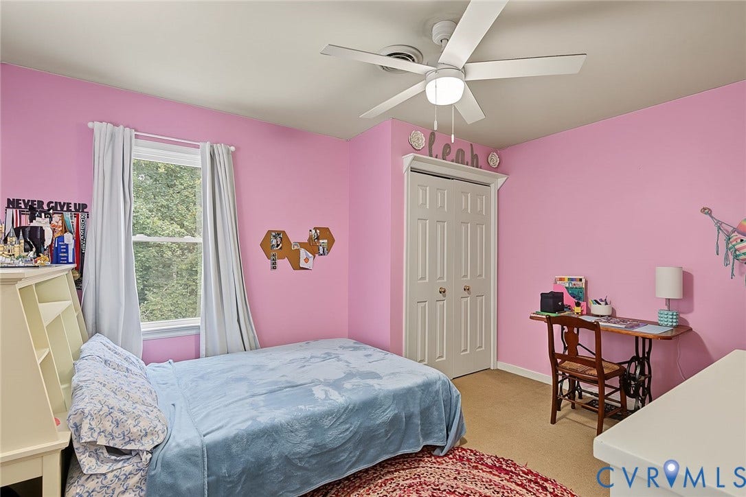 4706 Jacobs Glenn Drive, North Chesterfield, VA 23236 Bedroom 3 with carpet, ceiling fan, and double closet