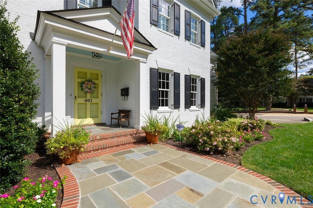 Bluestone walkway with brick border