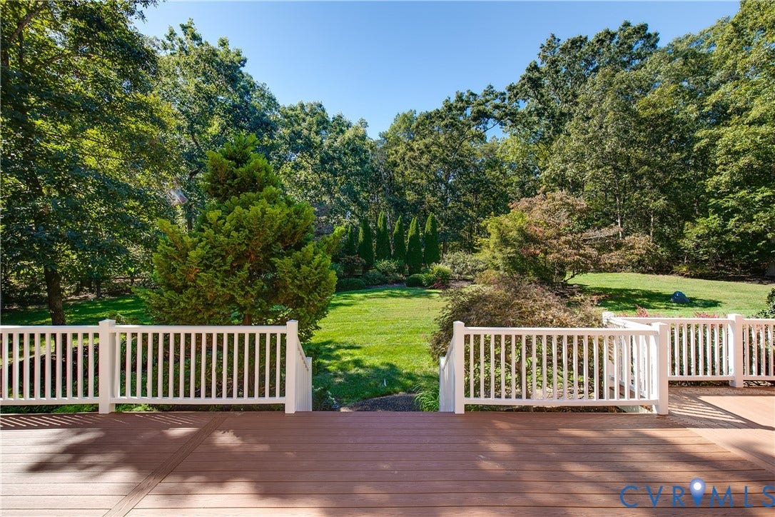 2621 Glenalmond Court, Powhatan, VA 23139 Expansive outdoor deck with wood-finish decking and white railings