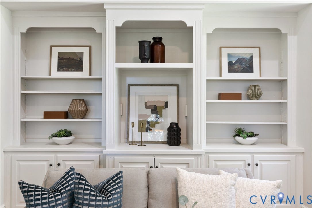 2621 Glenalmond Court, Powhatan, VA 23139 Built-in cabinetry with paneled doors, decorative pilasters, and open shelving