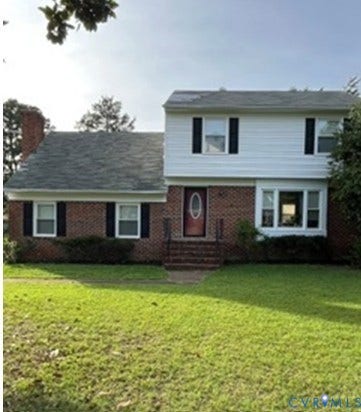 3732 Birdwood Road, Brookbury, Richmond, VA 23234 Multi-level residence featuring a brick and white siding facade with dark shutters