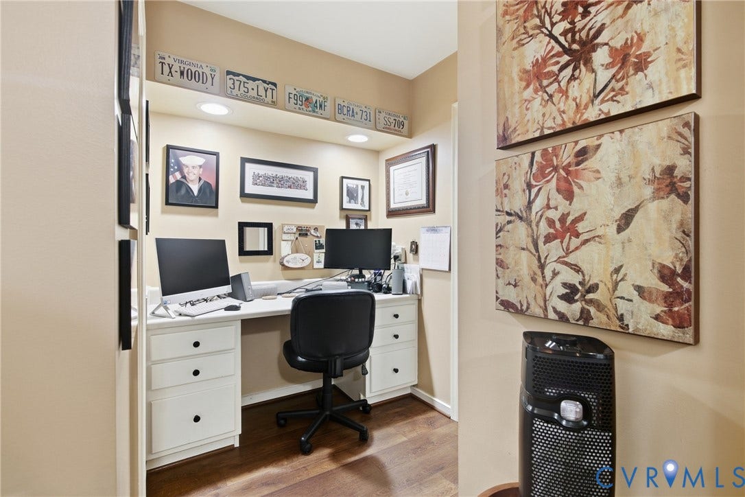 10624 Hamlin Drive, Hamlin Estates, Chester, VA 23831 Integrated desk with built-in cabinetry, recessed lighting, and wood-finish flooring