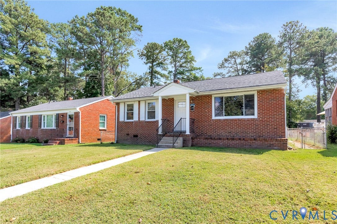 507 Walnut Avenue, Walnut Court, Colonial Heights, VA 23834 Brick exterior, covered entry, front walkway, and mature trees