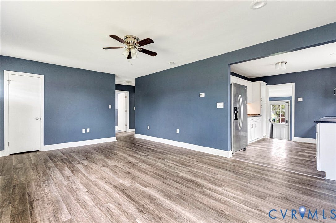 507 Walnut Avenue, Walnut Court, Colonial Heights, VA 23834 Open concept living area featuring wood-finish flooring and a ceiling fan
