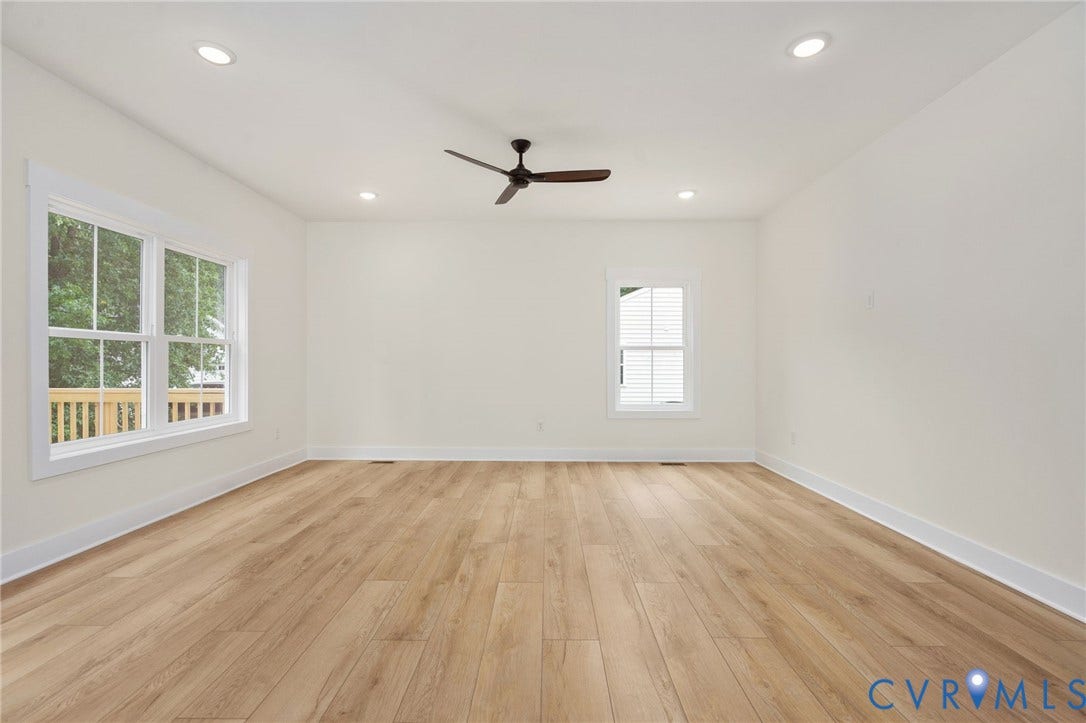 7603 Oster Drive, Chamberlayne Farms Area, Henrico, VA 23227 Spacious room featuring wood-finish flooring, recessed lighting, and a ceiling fan