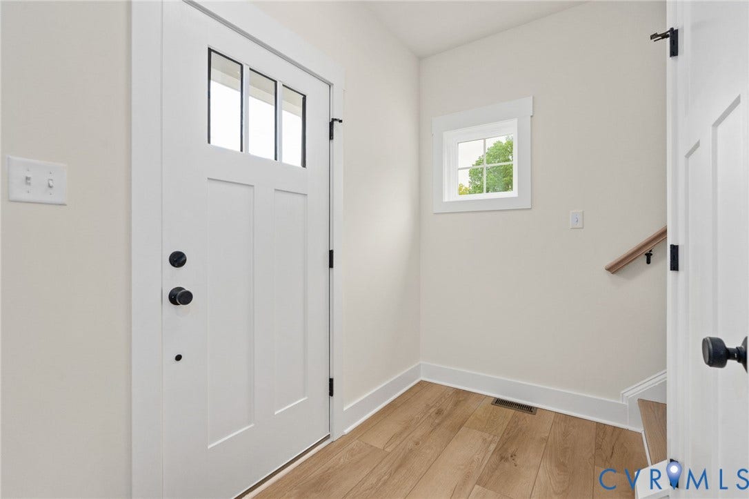 7603 Oster Drive, Chamberlayne Farms Area, Henrico, VA 23227 White entry door with three glass lites and black hardware
