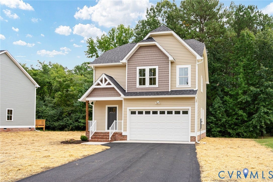 7603 Oster Drive, Chamberlayne Farms Area, Henrico, VA 23227 Two-story exterior with a covered entry, attached garage, and a paved driveway