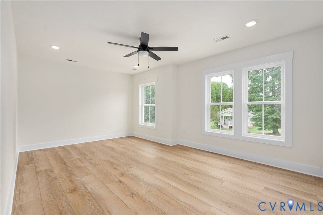 7603 Oster Drive, Chamberlayne Farms Area, Henrico, VA 23227 Recessed lighting, wood-finish flooring, and a ceiling fan with integrated lighting