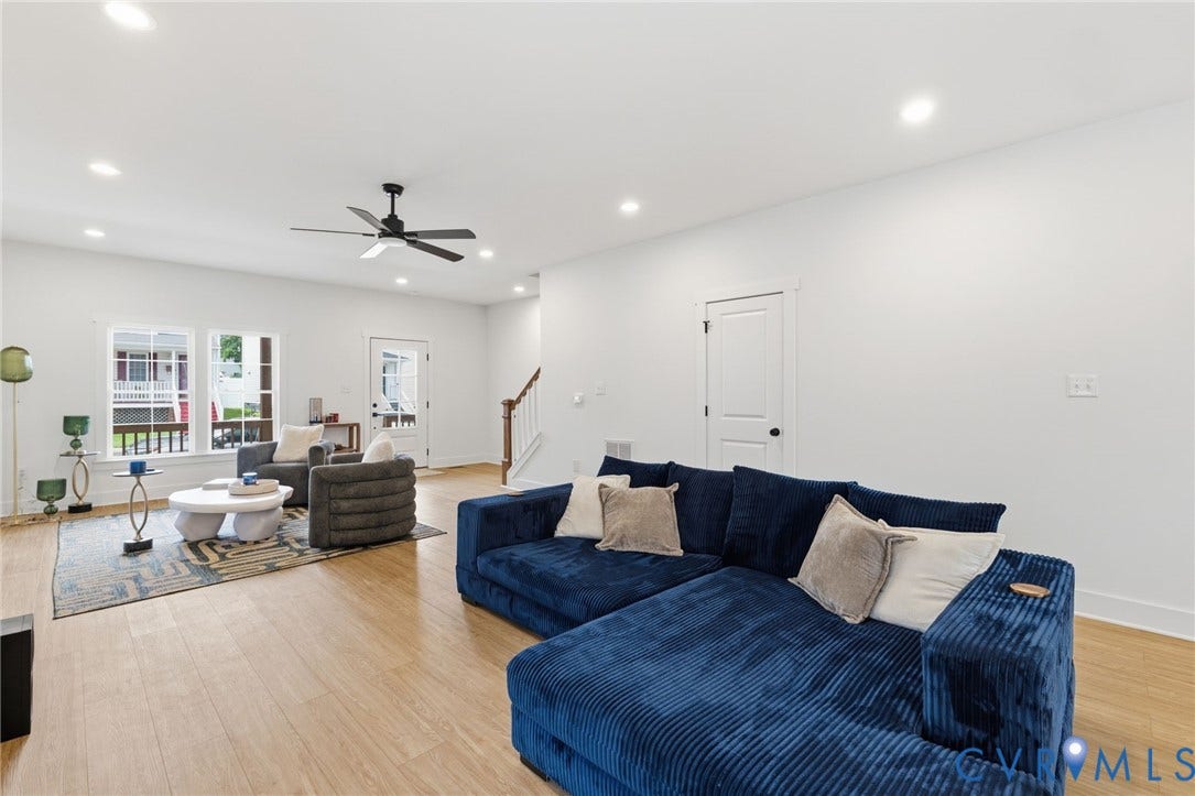 2506 Porter Street, Richmond, VA 23225 Open-concept living area featuring wood-finish flooring, recessed lighting, and a modern ceiling fan