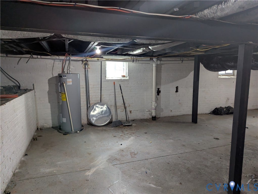 4202 Chamberlayne Avenue, Richmond, VA 23227 Unfinished basement featuring painted brick walls, exposed structural beams, and concrete flooring