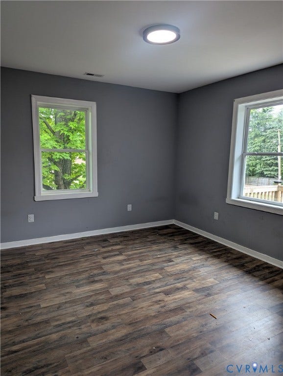 4202 Chamberlayne Avenue, Richmond, VA 23227 Wood-finish flooring, two windows with white trim, and a flush-mount ceiling light fixture