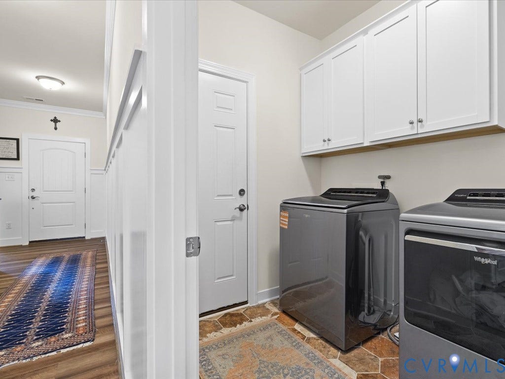 1801 Outrigger Drive, Meadowville Landing, Chesterfield, VA 23836 Dedicated laundry area featuring white shaker-style cabinetry and a durable tile floor