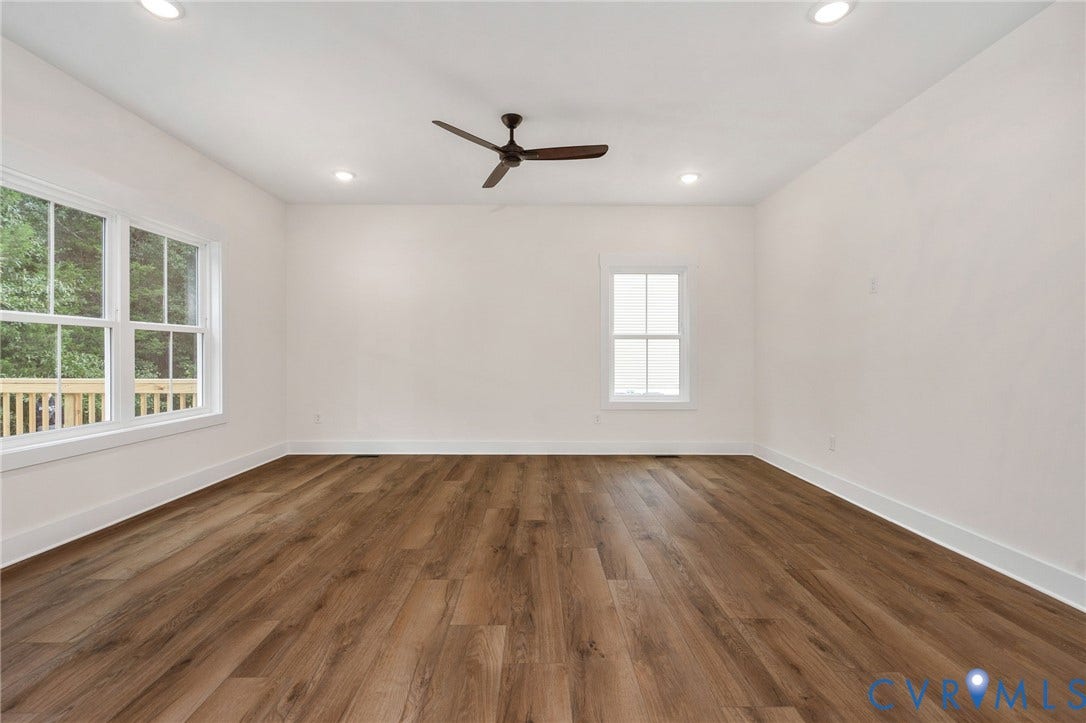 7605 Oster Drive, Chamberlayne Farms Area, Henrico, VA 23227 Expansive room featuring wood-finish flooring, recessed lighting, and a ceiling fan