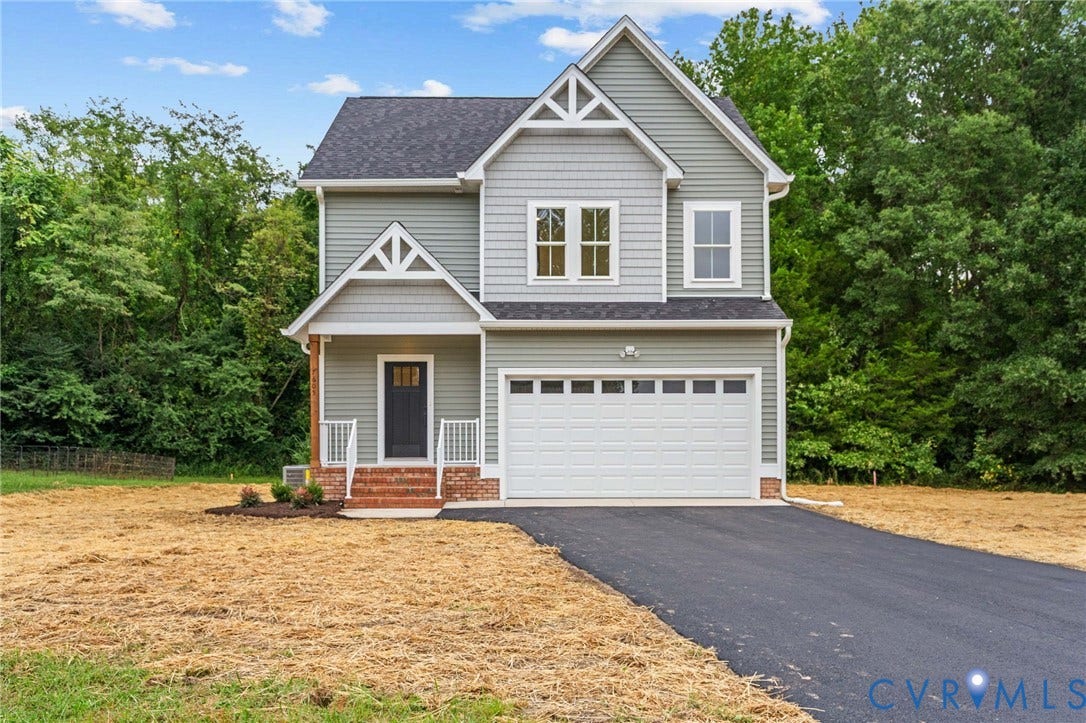 7605 Oster Drive, Chamberlayne Farms Area, Henrico, VA 23227 Two-story exterior with a covered entry, attached garage, and a paved driveway