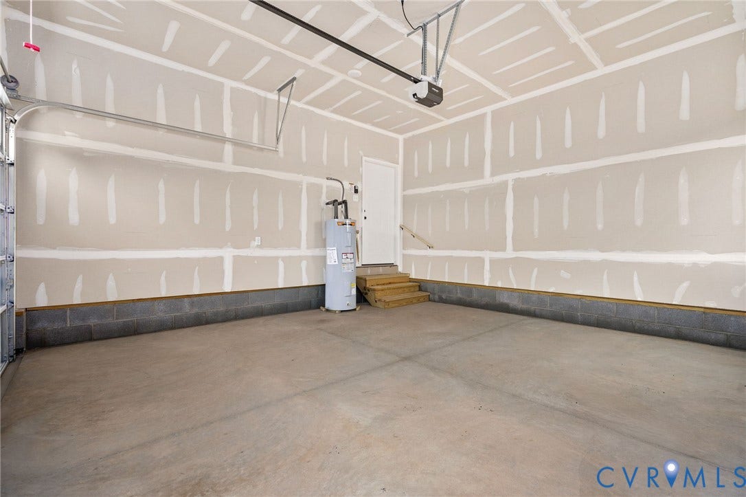 7605 Oster Drive, Chamberlayne Farms Area, Henrico, VA 23227 Concrete flooring, drywall ceiling, drywall walls, built-in water heater, and a door with wooden steps