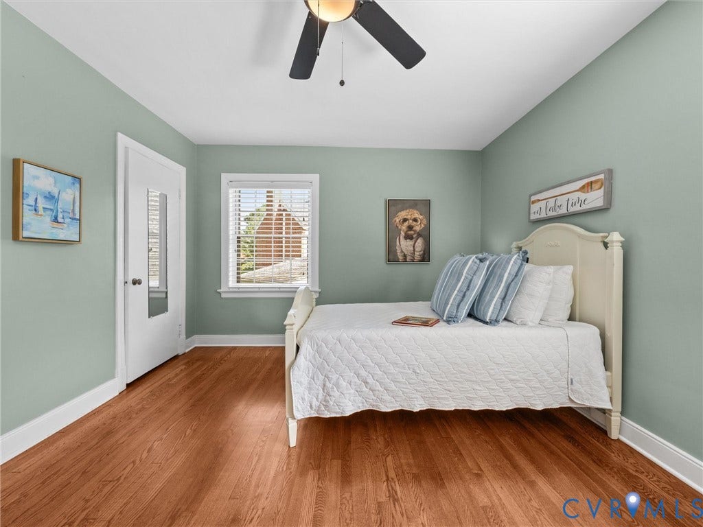 1113 E Durwood Crescent, Tuckahoe Area, Henrico, VA 23229 Wood-finish flooring, ceiling fan, white window trim, and white baseboards