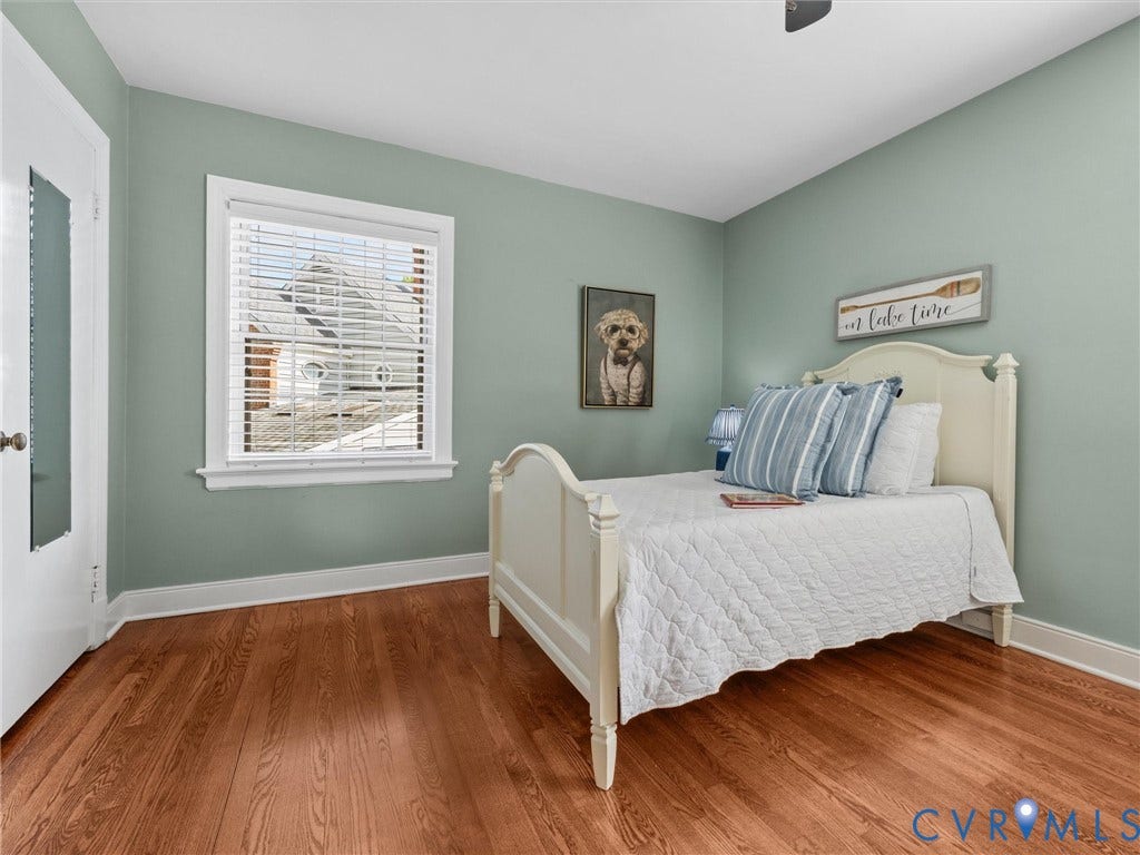 1113 E Durwood Crescent, Tuckahoe Area, Henrico, VA 23229 Hardwood flooring, painted walls, white trim, and a window with blinds