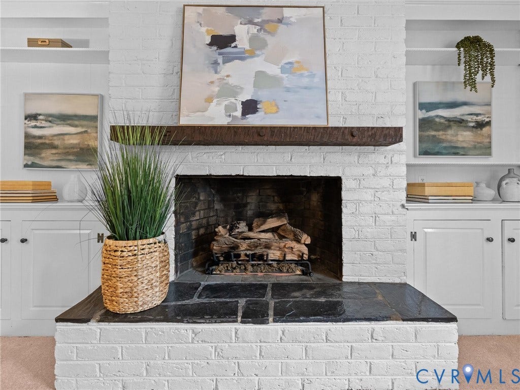 1113 E Durwood Crescent, Tuckahoe Area, Henrico, VA 23229 White-painted brick fireplace featuring a wood mantel