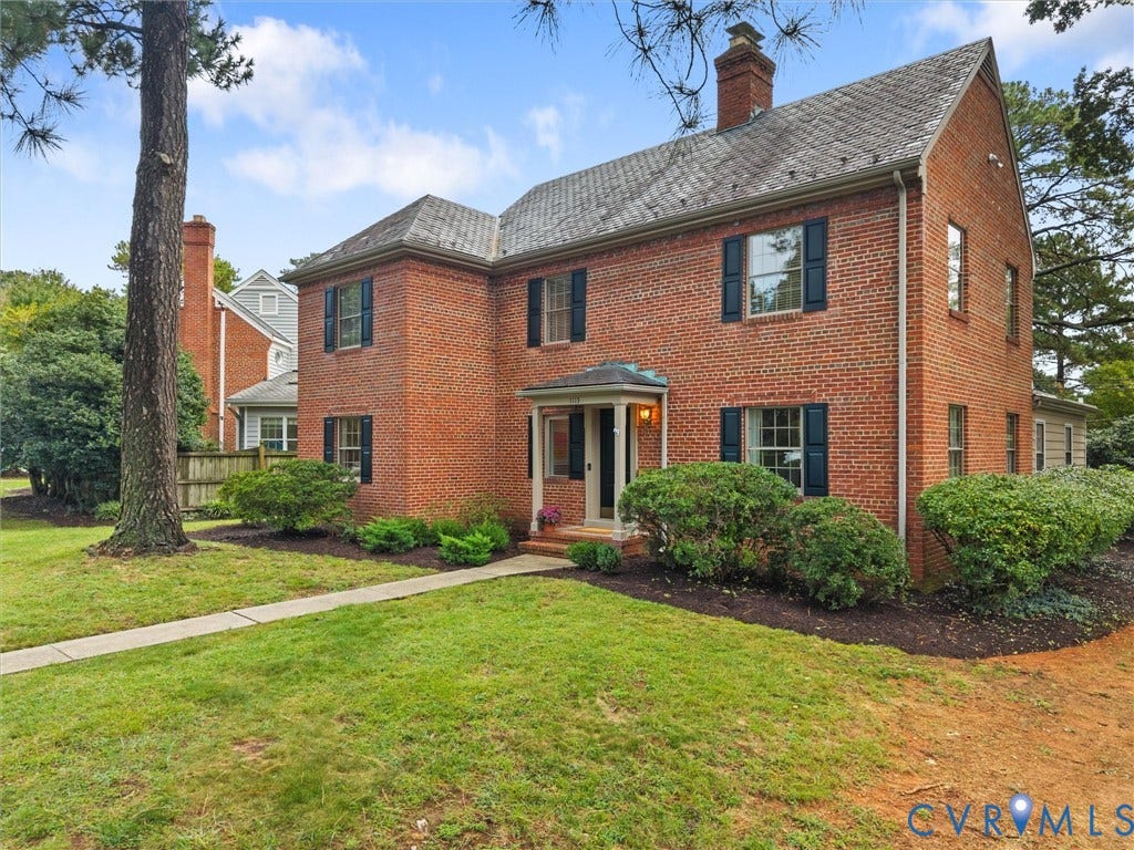 1113 E Durwood Crescent, Tuckahoe Area, Henrico, VA 23229 Brick exterior with black shutters, mature landscaping, and a covered entry