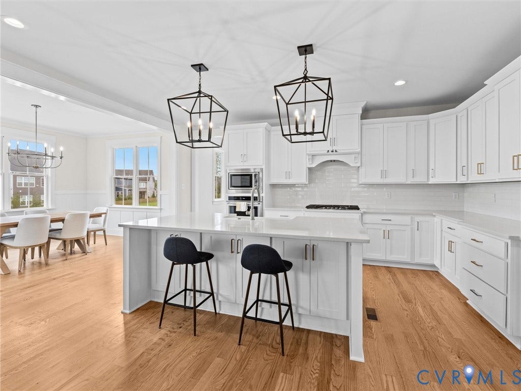 3719 Bellstone Drive, Midlothian, VA 23112 White cabinetry, light-toned wood-finish flooring, white subway tile backsplash, white countertops, and stainless steel appliances