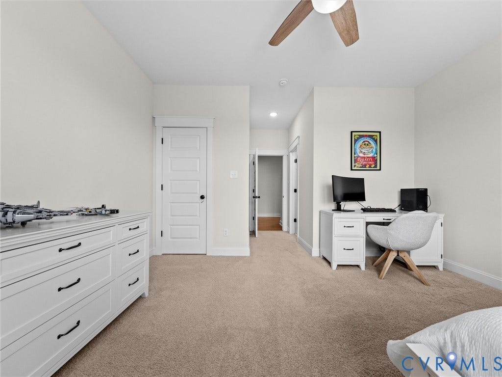 3719 Bellstone Drive, Midlothian, VA 23112 Carpeted flooring, contemporary ceiling fan, and white five-panel interior doors