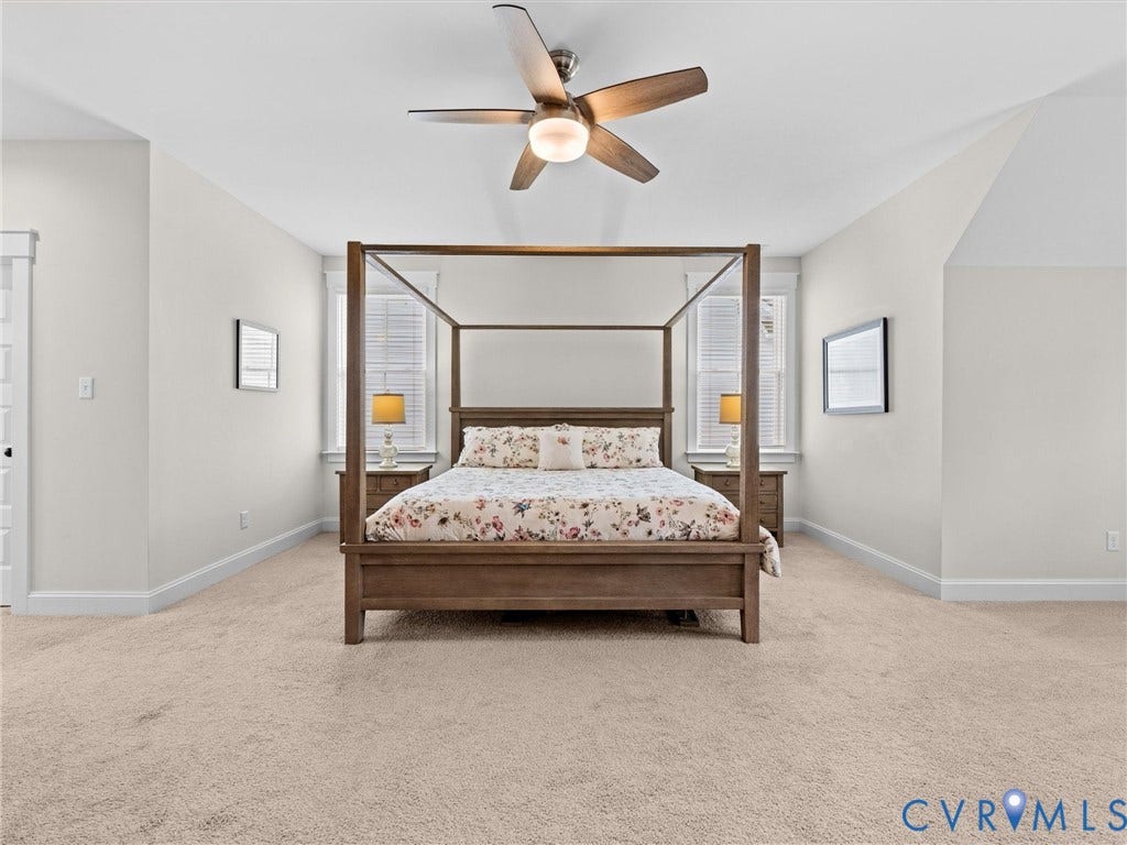 3719 Bellstone Drive, Midlothian, VA 23112 Spacious room featuring neutral carpeting, white walls, and a ceiling fan with integrated lighting