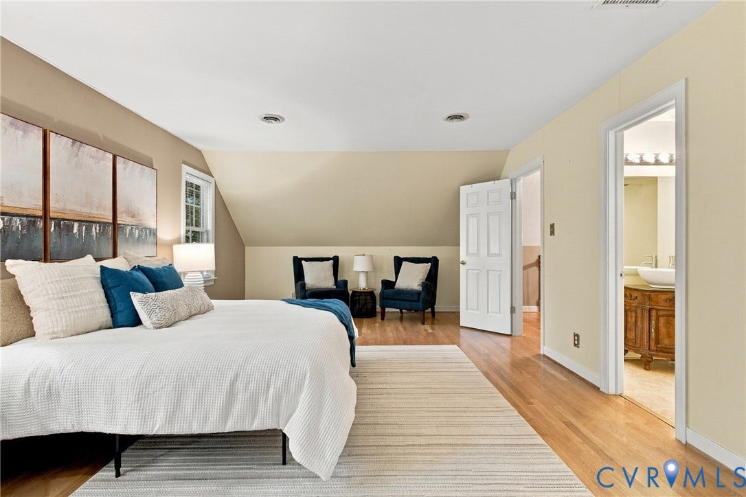 9015 Wood Sorrel Drive, Henrico, VA 23229 Spacious room featuring wood-finish flooring, sloped ceilings, and a neutral color palette