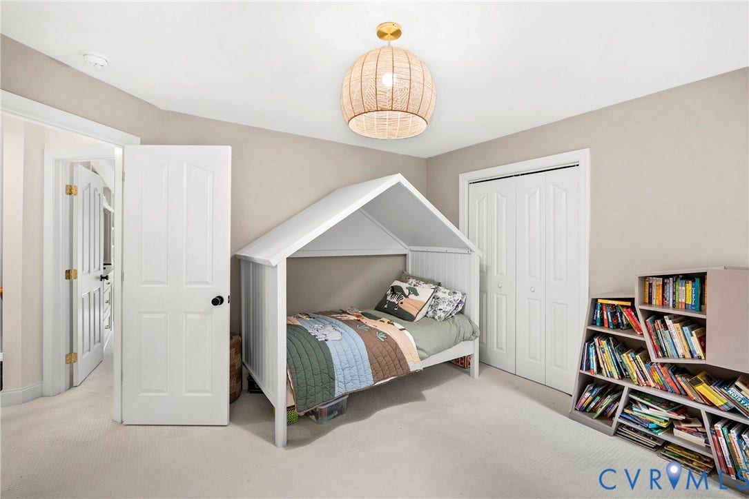 8406 Chandon Court, Chesterfield, VA 23838 Wall-to-wall carpeting with painted walls and a woven pendant light fixture
