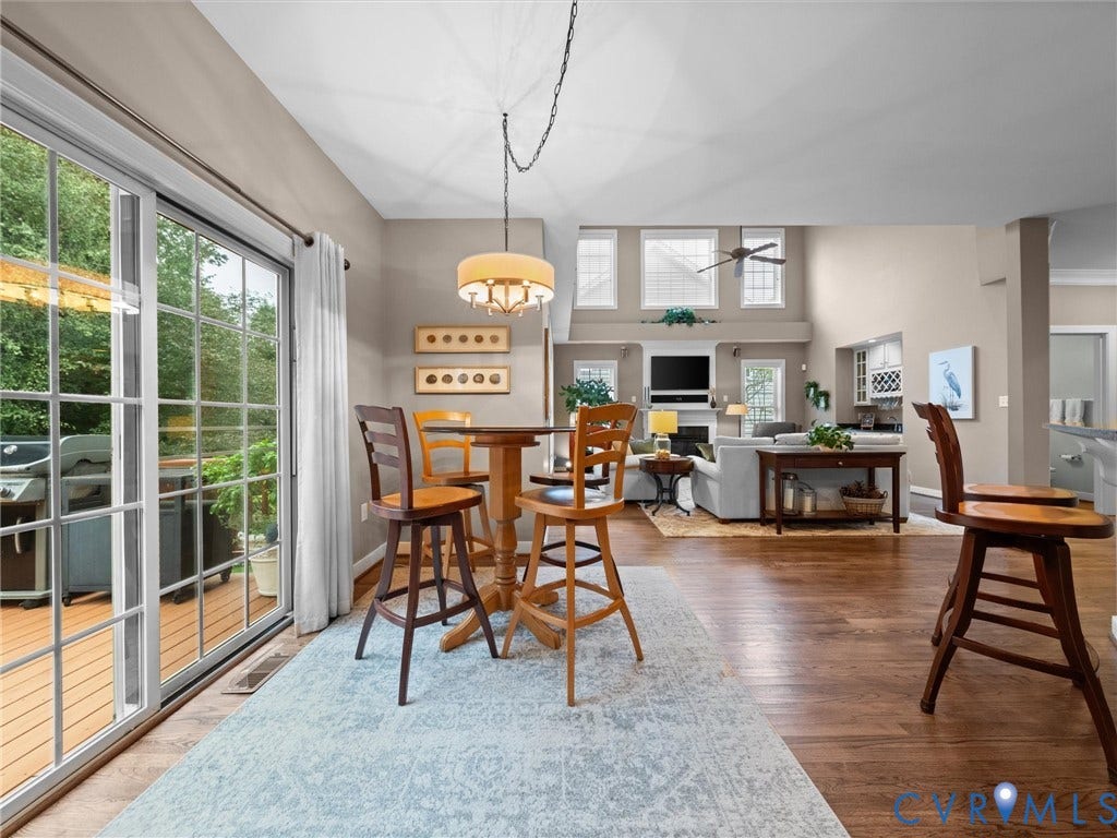 14779 Rolling Spring Drive, Charter Colony, Midlothian, VA 23114 Morning coffee with a viewthis light-filled breakfast area opens directly to the deck and backyard, with beautiful sightlines into the soaring two-story family room