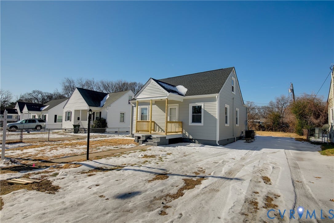1305 Overlook Street, Richmond, VA 23224 Light gray siding exterior with a dark shingle roof