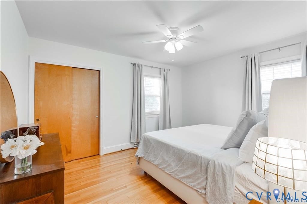 2304 Buckingham Avenue, Henrico, VA 23228 Hardwood flooring, white walls, and a ceiling fan with integrated lighting
