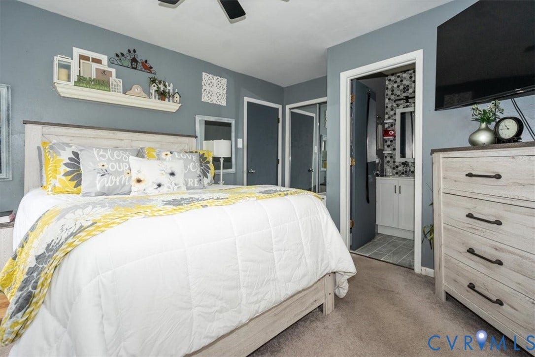 5510 Alberta Road, Stanwick, Midlothian, VA 23832 Carpeted flooring extending into the room, with a ceiling fan