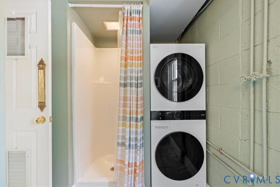 First floor bathroom with shower and new washer dryer