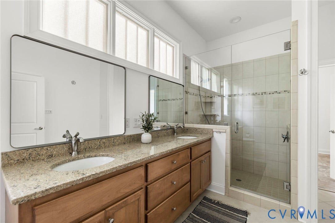 Extra wide vanity, custom shower